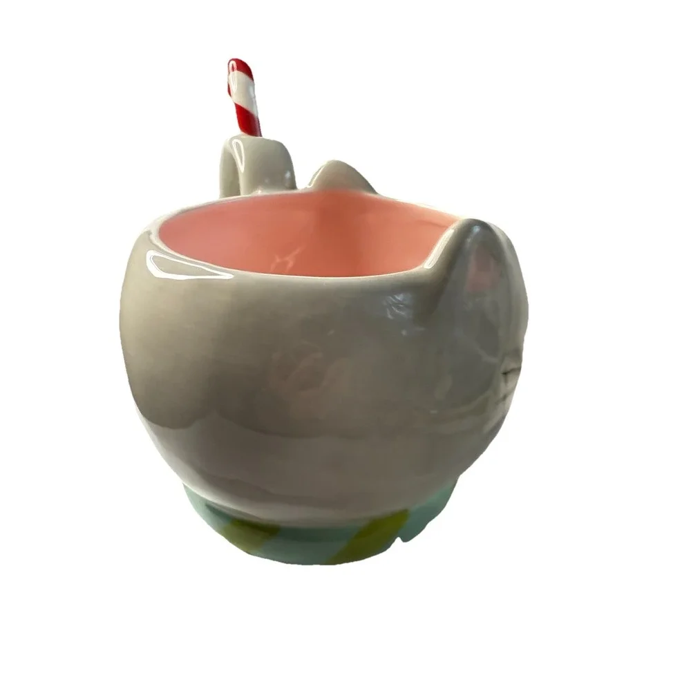 St Nicholas Square Cat with Candy Cane Spoon Coffee Hot Chocolate Mug Cup